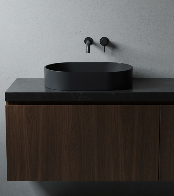 Чёрная матовая раковина — смелый выбор для эффектного интерьера