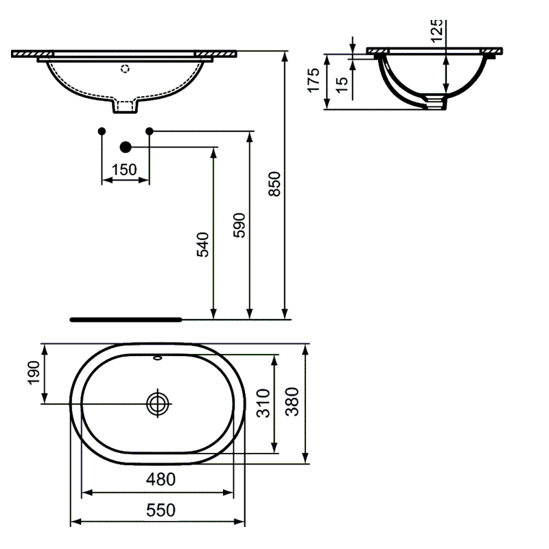 Lavoar sub blat Ideal Standard Connect, 55х38 cm 