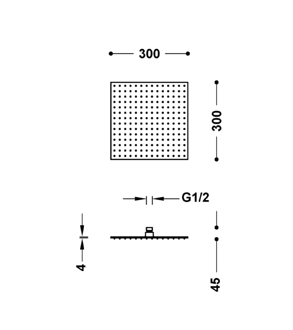 Верхний душ Tres 30х30 cм, черный матовый