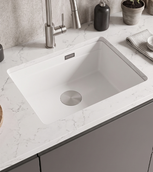Chiuvetă pentru bucătărie LOGAN 100 535x370mm, alb/inox