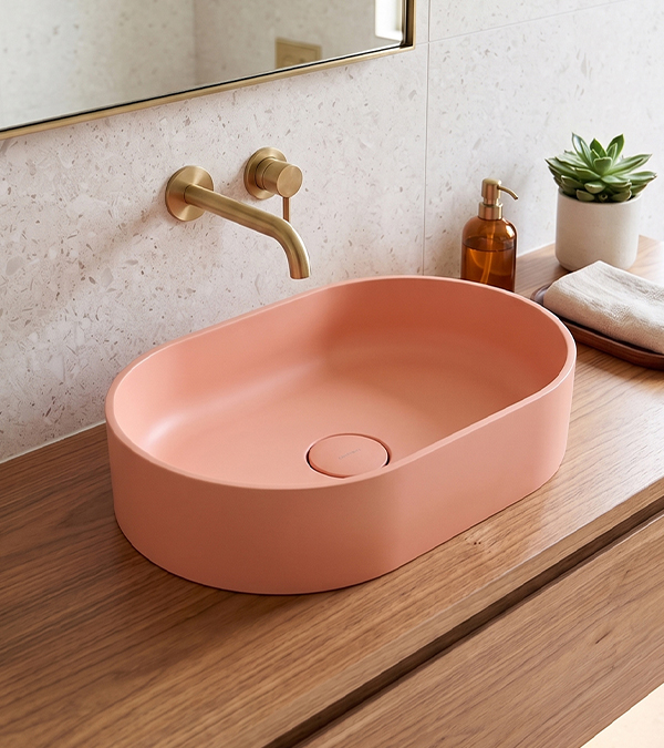 Lavoar pe blat din compozit Omnires OVO M+ 55x36cm, coral