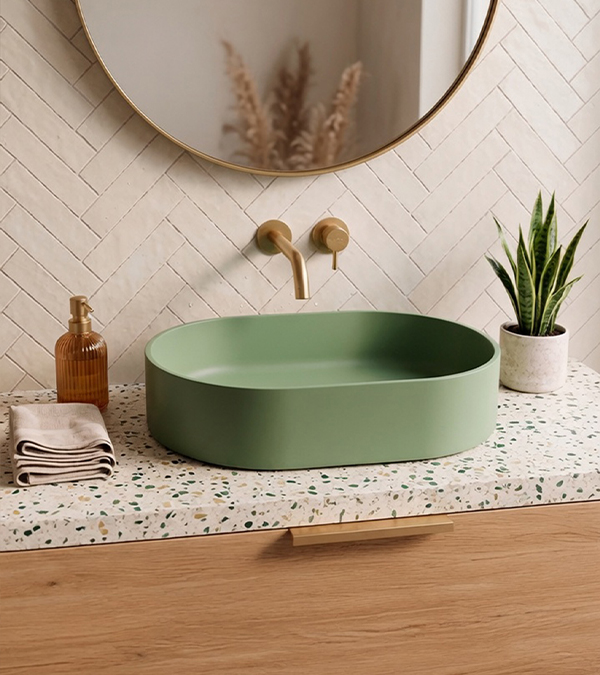Lavoar pe blat din compozit Omnires OVO M+ 55x36cm, olive