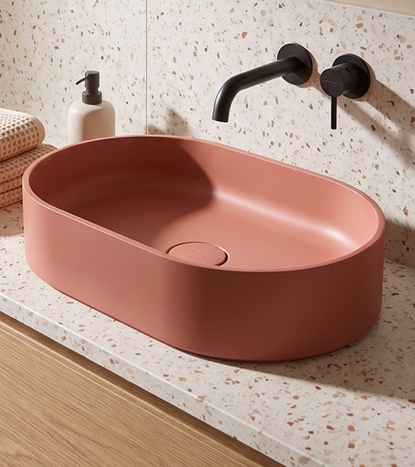 Lavoar pe blat din compozit Omnires OVO M+ 55x36cm, terracotta