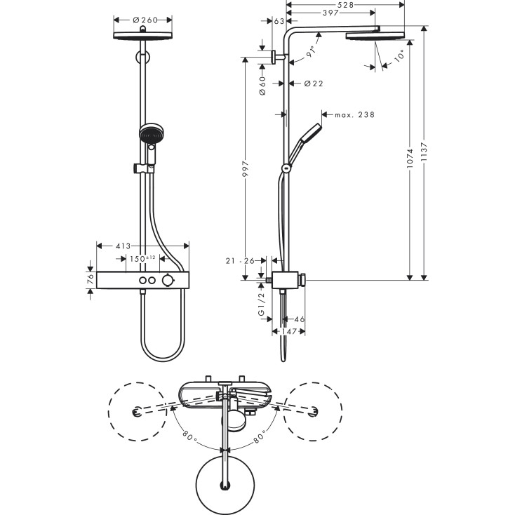 Душевая система Hansgrohe Pulsify Showerpipe 260 1jet, хром