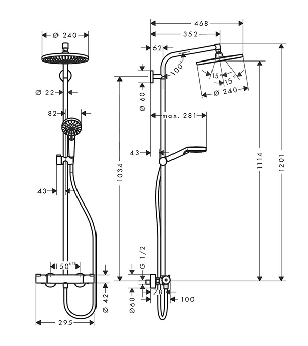 Душевая система с термостатом Hansgrohe Crometta S 240  