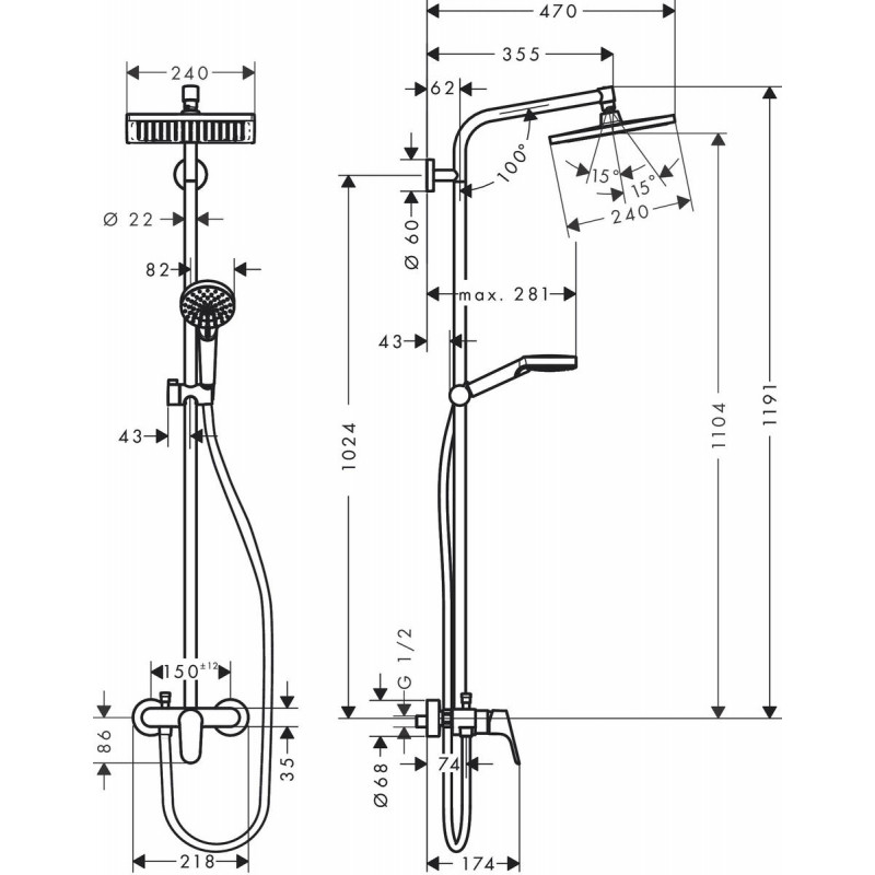Душевая система Hansgrohe Crometta E Showerpipe 240 1jet