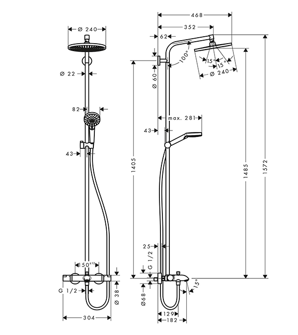 Душевая система с термостатом для ванны Hansgrohe Crometta S Showerpipe 240