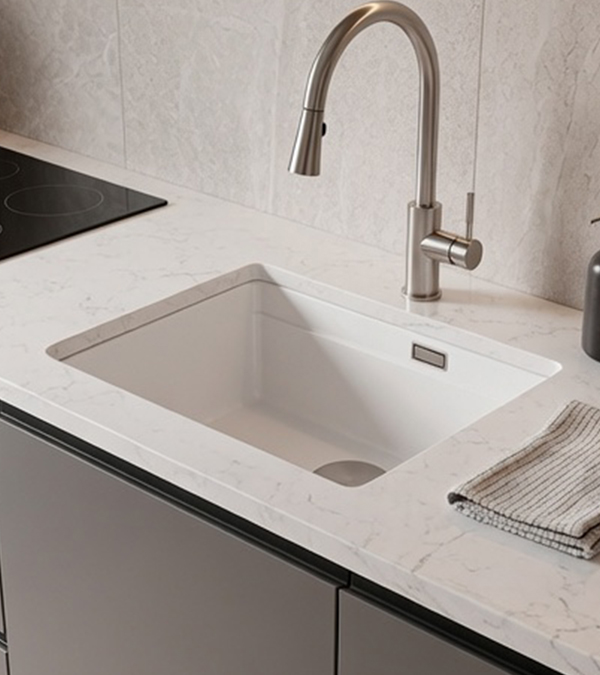 Chiuvetă pentru bucătărie LOGAN 100 535x370mm, alb/inox