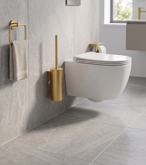 Perie pentru WC pe perete Omnires Modern Project, aur periat
