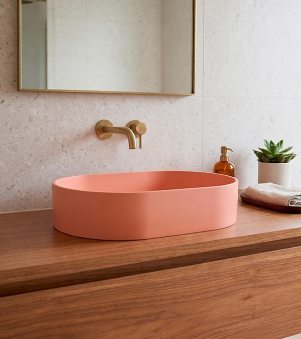 Lavoar pe blat din compozit Omnires OVO M+ 55x36cm, coral