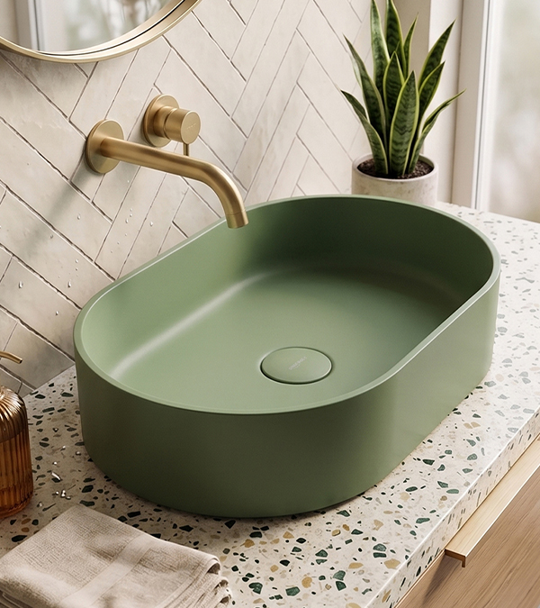 Lavoar pe blat din compozit Omnires OVO M+ 55x36cm, olive