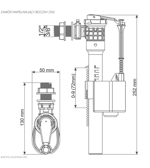 Наполняющий клапан боковой ZN3, с функцией Water Stop