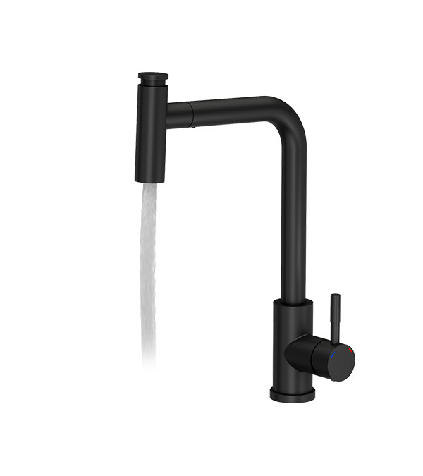 Baterie pentru bucătărie MERYL cu dus extractibil, negru mat