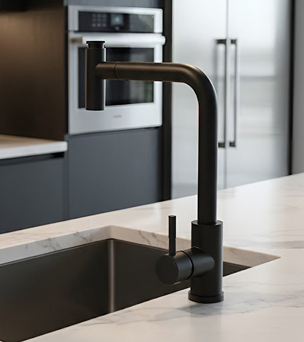 Baterie pentru bucătărie MERYL cu dus extractibil, negru mat