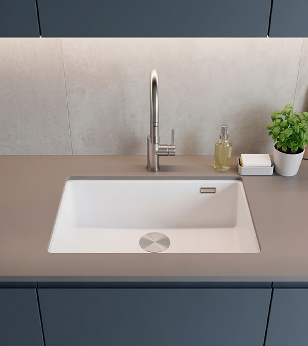 Chiuvetă pentru bucătărie sub blat LOGAN 110 700x370 mm, alb/inox