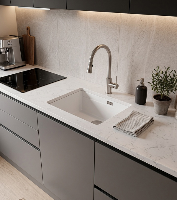 Chiuvetă pentru bucătărie LOGAN 100 535x370mm, alb/inox