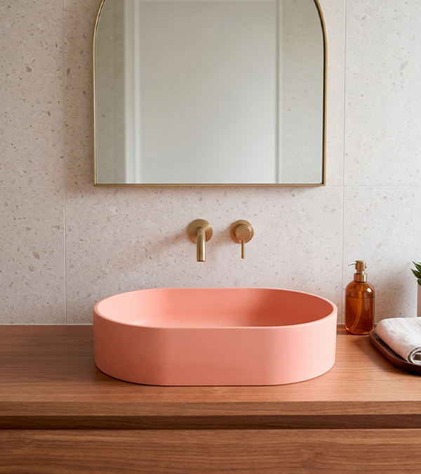 Lavoar pe blat din compozit Omnires OVO M+ 55x36cm, coral
