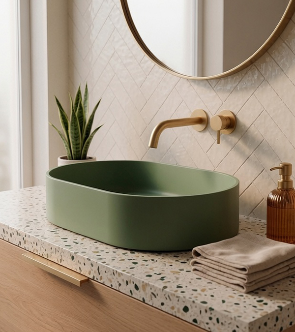 Lavoar pe blat din compozit Omnires OVO M+ 55x36cm, olive