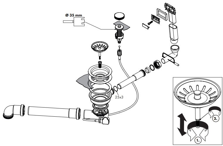 Система cлива-перелива с автоматическим управлением Hansgrohe D16-11, для гранитной мойки с одной чашей