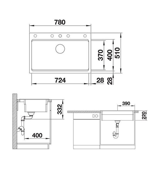 Кухонная мойка Blanco Etagon 8 780x510 мм, антрацит