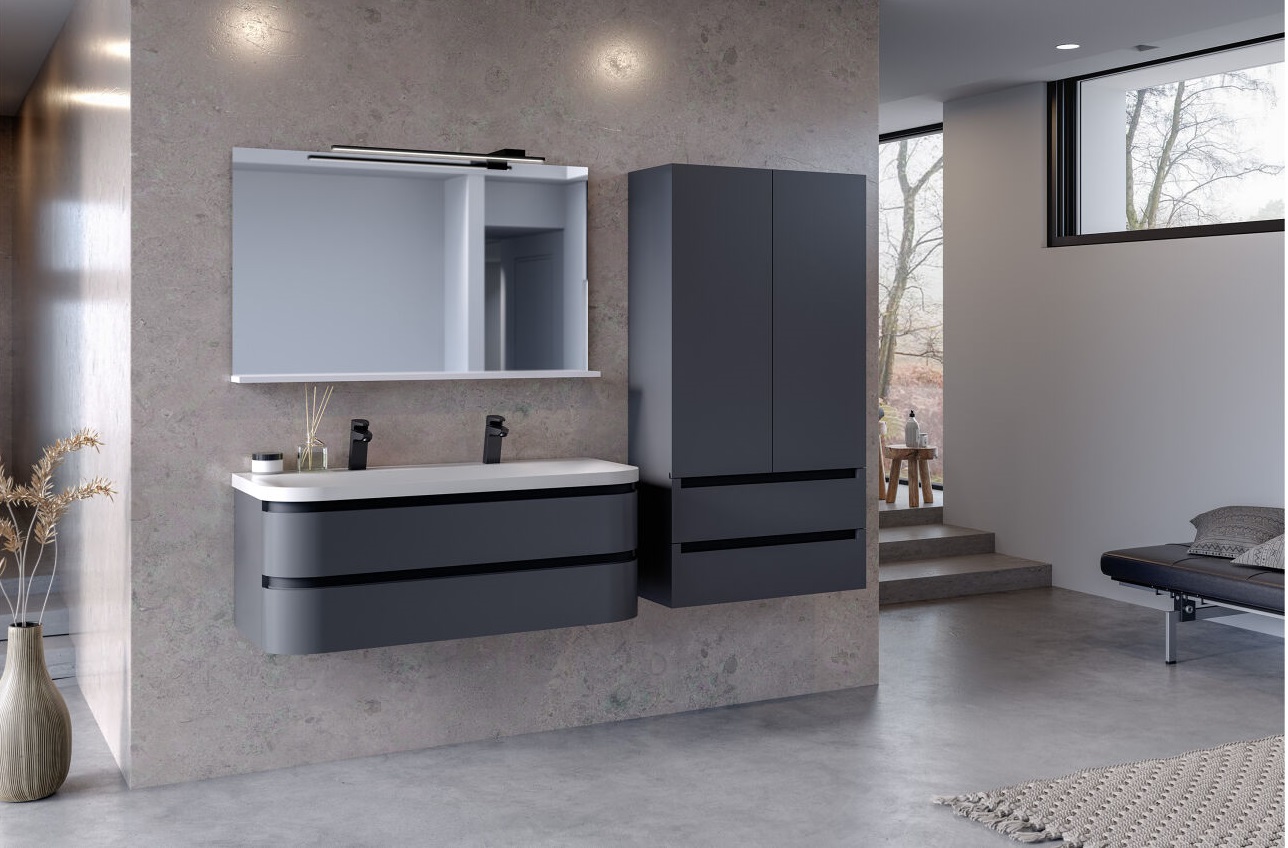 Vittoria dulap pentru baie cu lavoar din marmură artificială 1200x500mm,  Grafit inchis