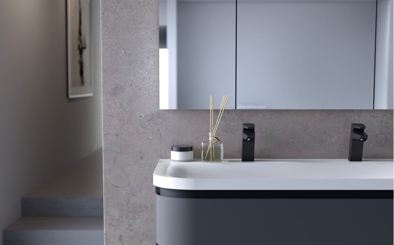 Vittoria dulap pentru baie cu lavoar din marmură artificială 1200x500mm,  Grafit inchis
