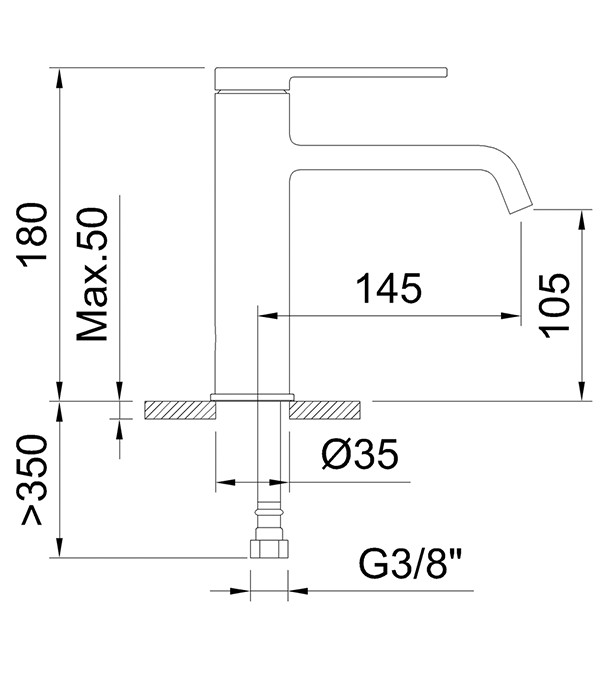 Baterie pentru lavoar Clever Velvet, 105 mm, negru mat