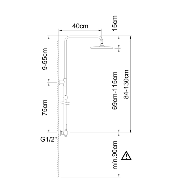 Set de duș încorporat pentru cada Clever Up!, grafit