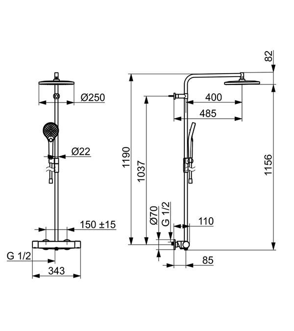 Sistema de duș cu termostat HANSAVIVA, brushed bronze