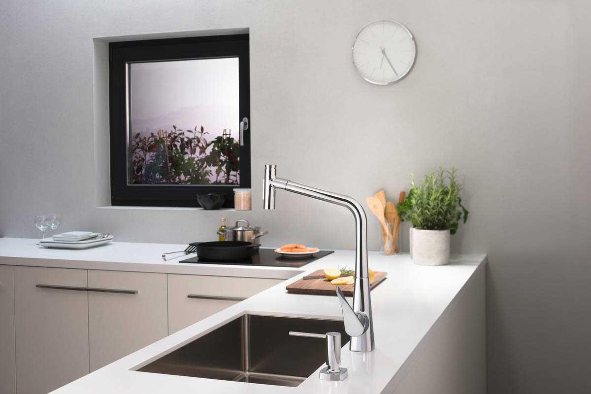 Смеситель для кухни Hansgrohe Metris Select M71 с выдвижным душем, 2jet