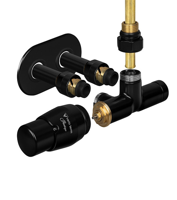 Set de robinete UNICO All In One cu cap termostatic, negru lucios