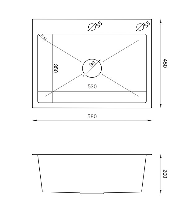 Кухонная мойка BRANON 581100 530×350x200 мм, черная PVD