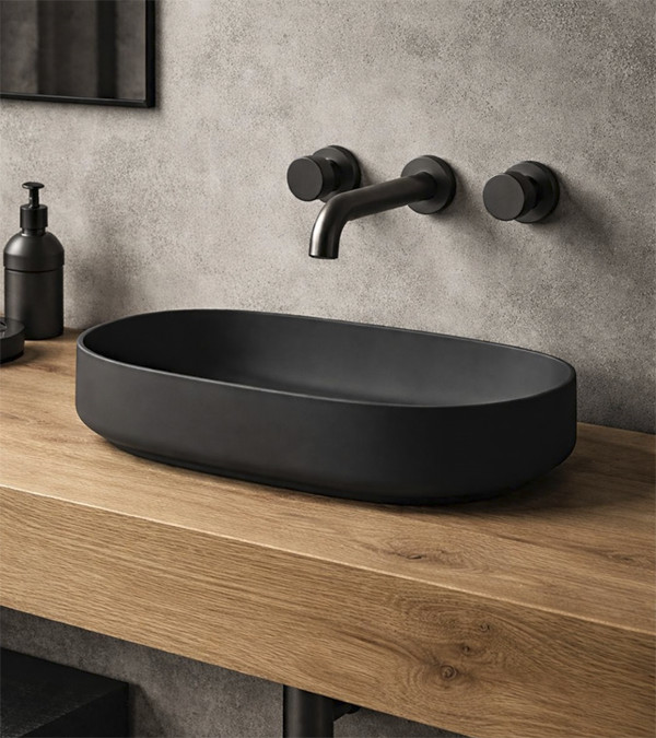 Lavoar pe blat COGNAC 68x35cm, Saniglaze, negru mat