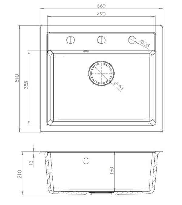 Chiuveta sub blat din granit DIGIT 561100 560×510 mm, cu sifon, albă