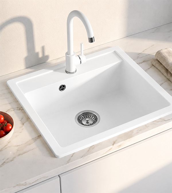 Chiuveta sub blat din granit DIGIT 561100 560×510 mm, cu sifon, albă
