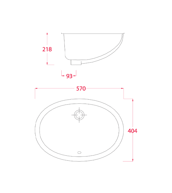 Lavoar sub blat DIANA 57x40cm, alb lucios