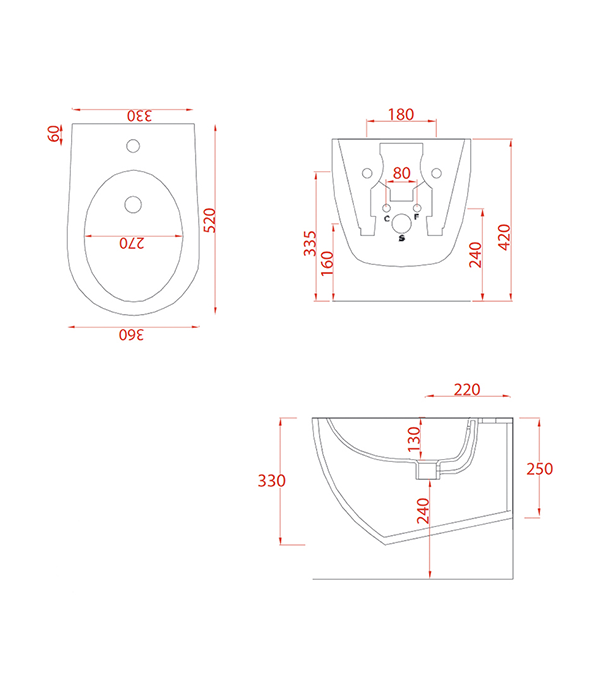 Bideu suspendat ArtCeram FILE 2.0, negru mat