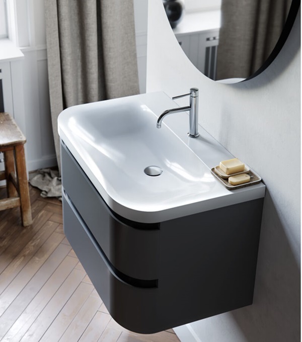 Vittoria dulap pentru baie cu lavoar din marmură artificială 600x500mm,  Grafit inchis