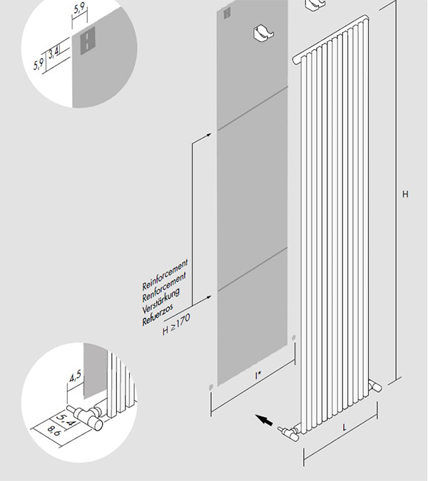 Radiator pe apa Antrax H_20 VS, 1800x456 mm, Gri Mat