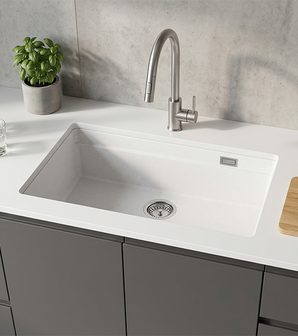 Кухонная мойка под столешницу LATIX, 700x390x210 mm, белая