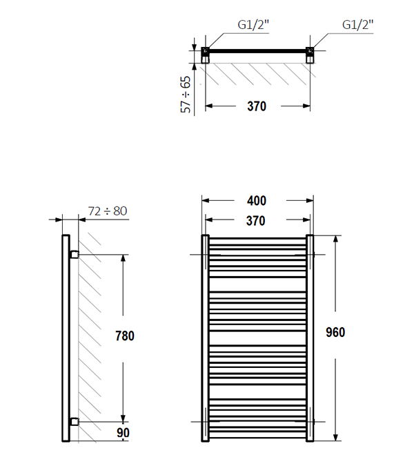 Uscator pentru prosoape Terma M01 960х400mm, Metallic Black