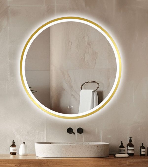 Oglindă Orion Gold Ø 80 cu iluminare LED și sistem de dezaburire