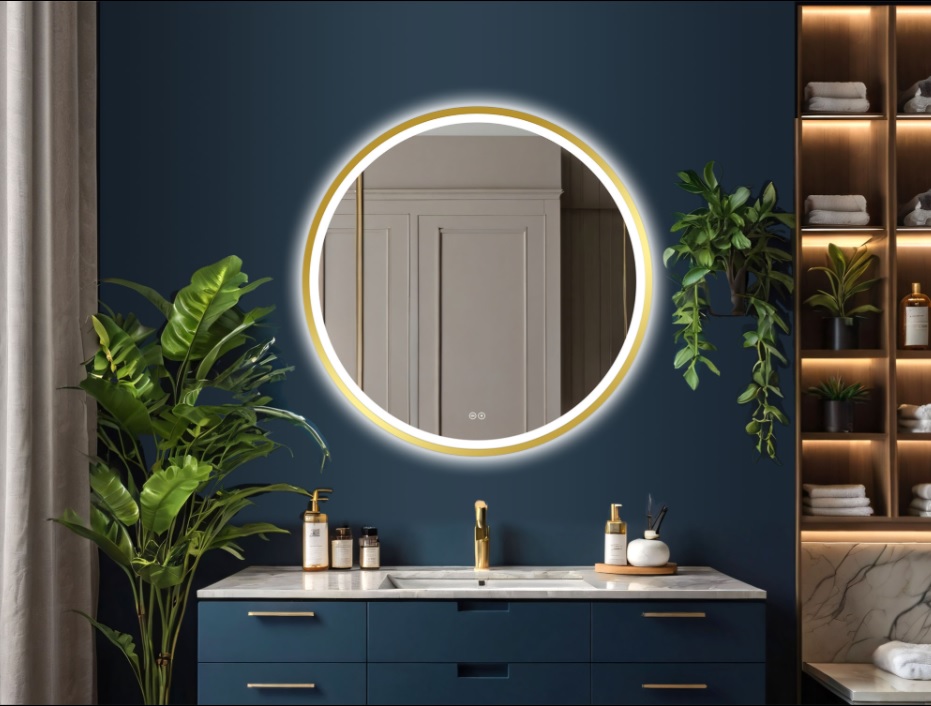Oglindă Orion Gold Ø 80 cu iluminare LED și sistem de dezaburire