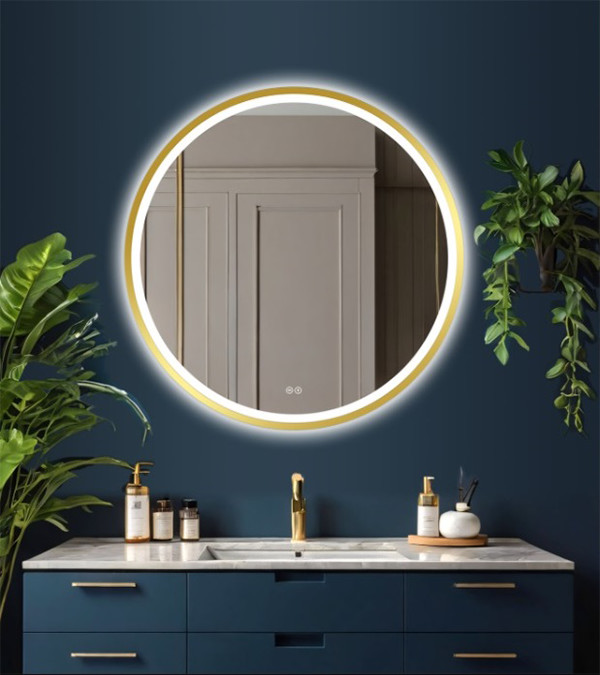Oglindă Orion Gold Ø 80 cu iluminare LED și sistem de dezaburire