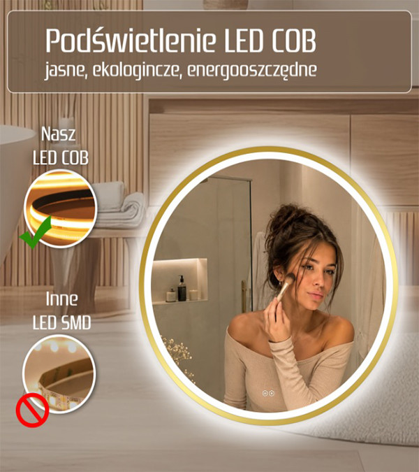 Oglindă Orion Gold Ø 80 cu iluminare LED și sistem de dezaburire