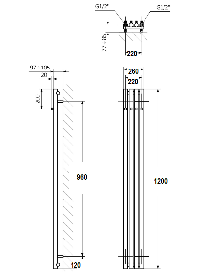Радиатор Terma ROLO HANGER, 1200x260 мм, California Beige
