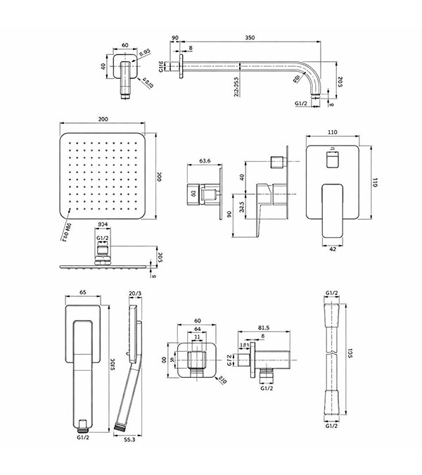 Душевая система скрытого монтажа Omnires Parma, чёрный матовый