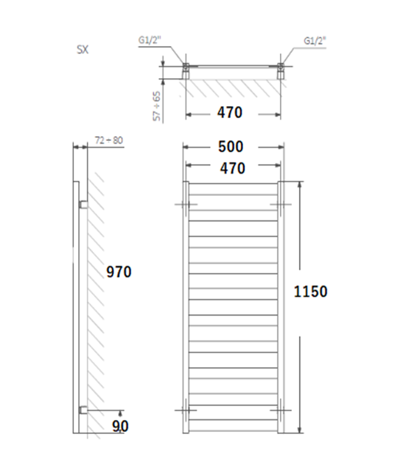 Uscator pentru prosoape Terma VIVO, 1150x500, Metallic Grey