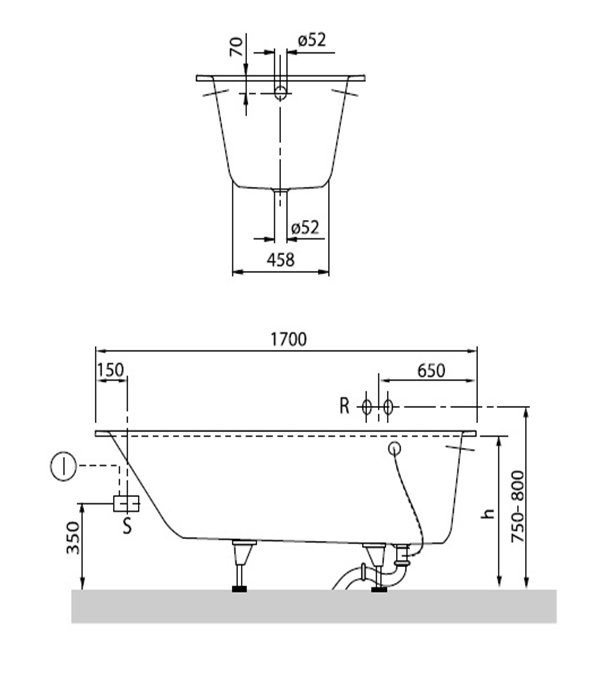 Cadă de baie Villeroy&Boch Oberon 170x70cm