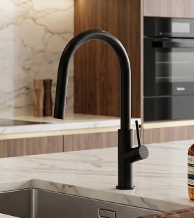 Baterie pentru bucătărie BEND, cu dus extractibil, negru mat